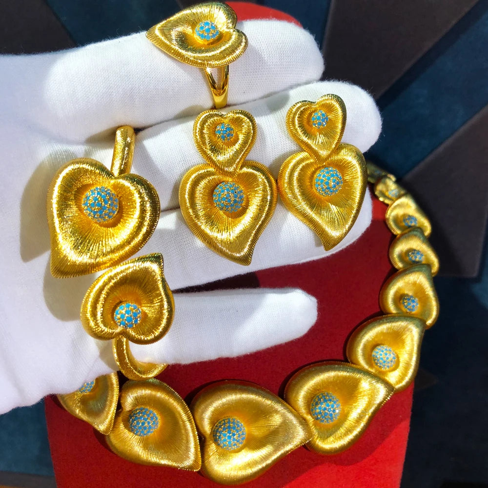 Luxury 4pcs Heart love Jewelry Sets Necklace Earring Bangle Ring Set For Women Wedding Jewelry Trendy HOT New