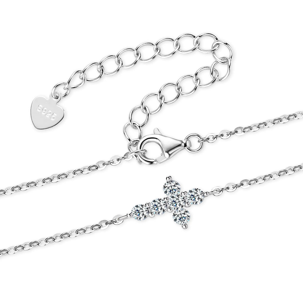 Moissanite Bracelet 925 Sterling Silver Cross 2.5mm Faith Bracelet for Women Religious Christian Believe Gifts Jewelry