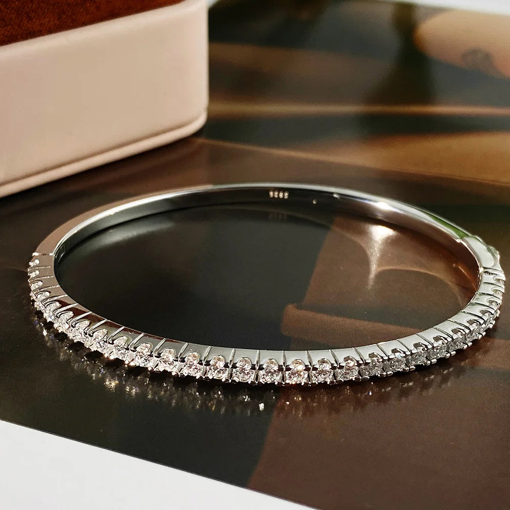 Moissanite Bangles for Women All 2.5mm D VVS1 Lab Diamond Bracelets 925 Sterling Silver Bracelet Wedding Birthday Gift