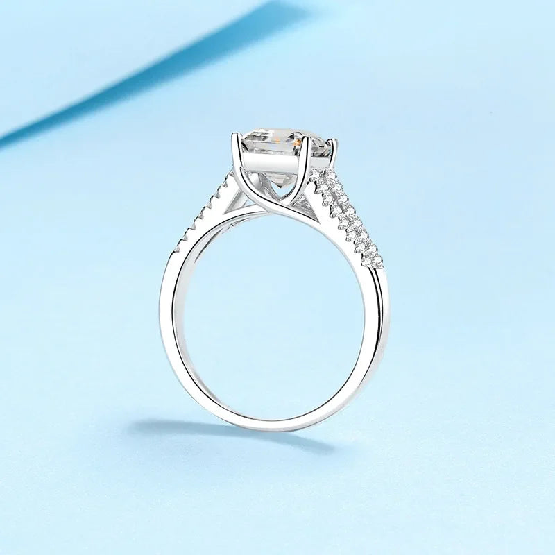 Moissanite Ring 925 Sterling Silver Electroplating Pt950 Platinum Wedding Ring For Women Asscher Cut 2 Carat