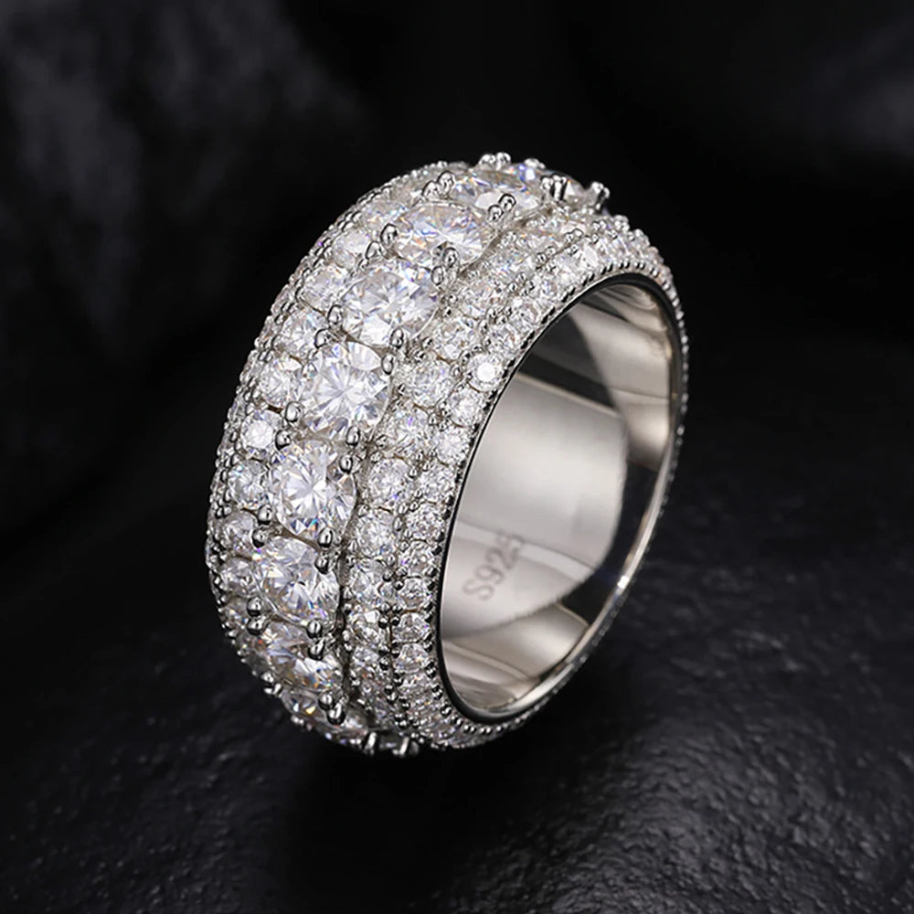 Moissanite Rings For Men Women 100% S925 Sterling Silver Plated 18K Real D Color