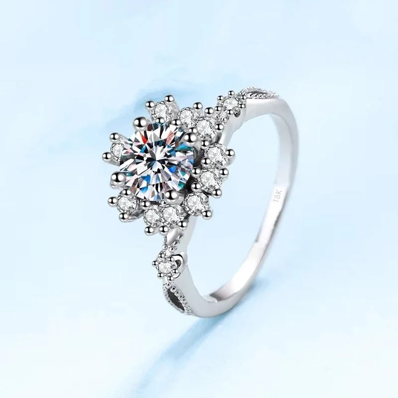 Romantic Engagement 18K White Gold Flower Wedding Band 0.5/1CT Moissanite Diamond Women PT950 Platinum Girlfriend Birthday Gift