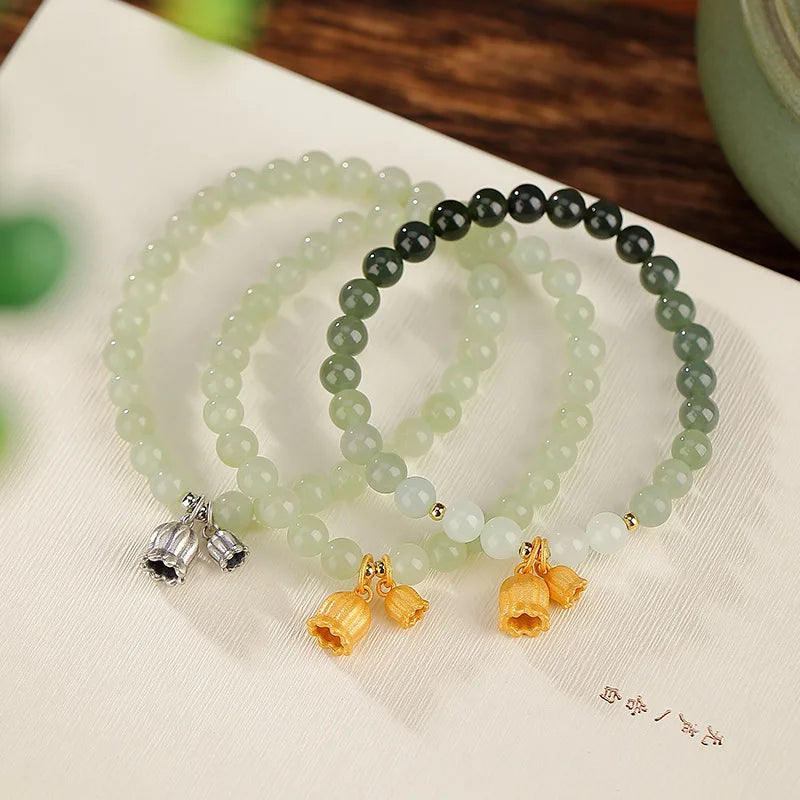 Retro National Style Hand String Beads Bracelets Hotan Jade Green