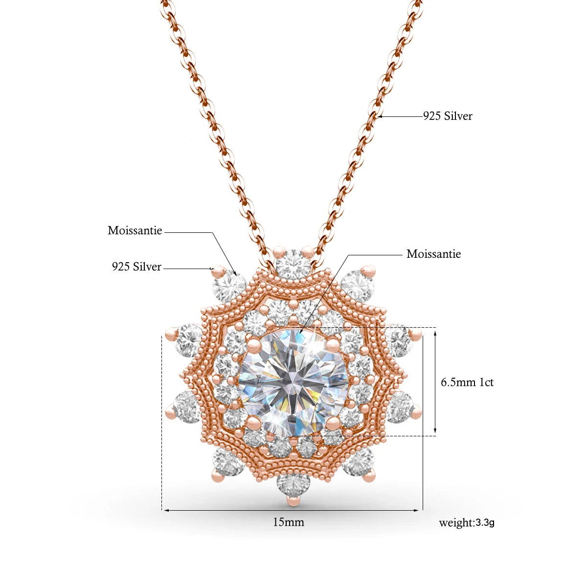 Moissanite Necklace Pendant Solid Sterling Silver 925 Jewelry Round 6.5mm 1ct