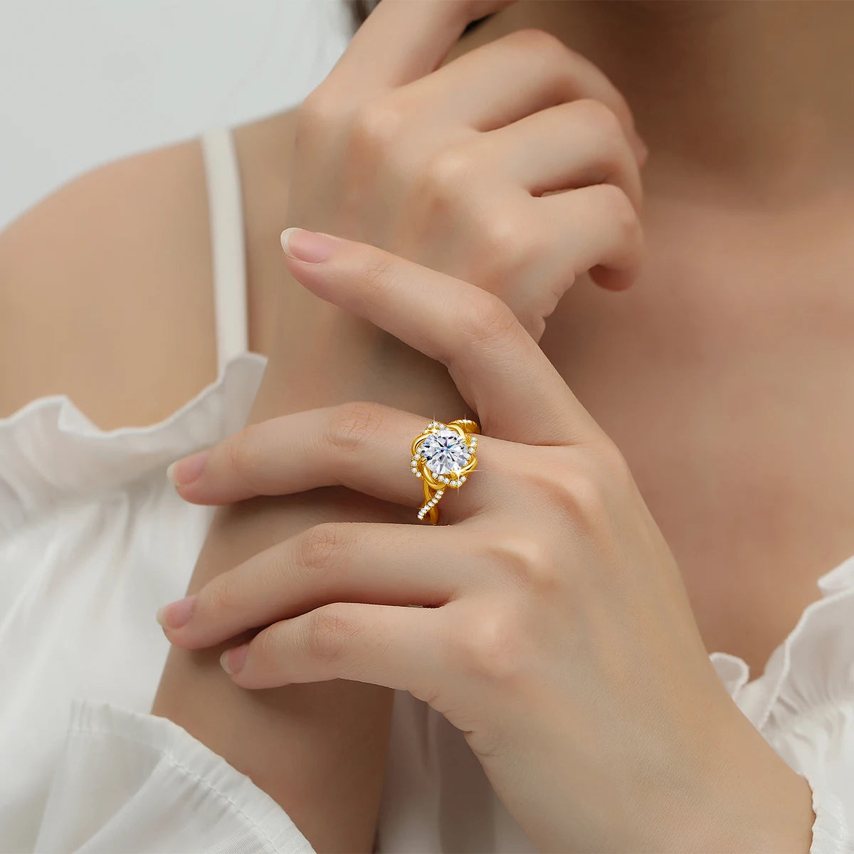 Moissanite Ring Yellow Gold 3ct With Certificate High Quality Wedding Party Jewelry
