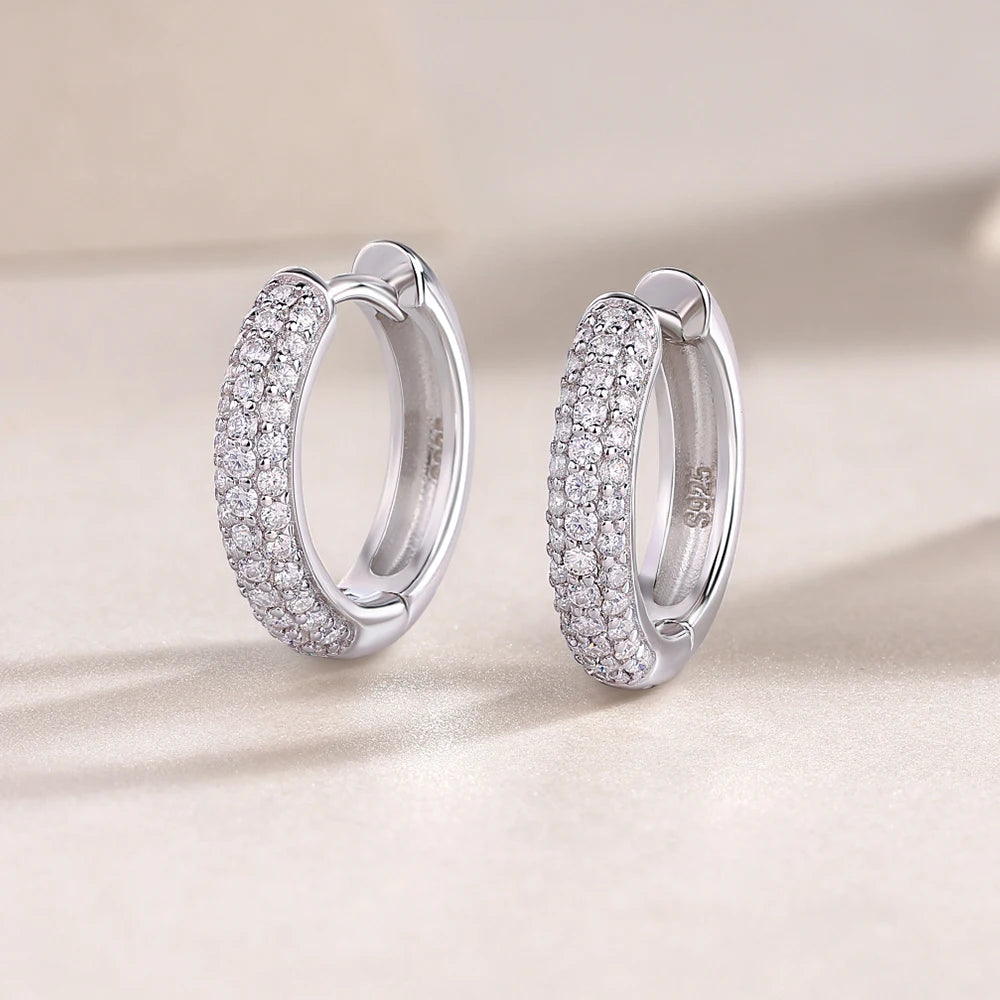 Moissanite Hoop Earrings for Women 18K Real Gold Plated Sterling Silver Hypoallergenic Lab Created Diamond Huggie Earrings