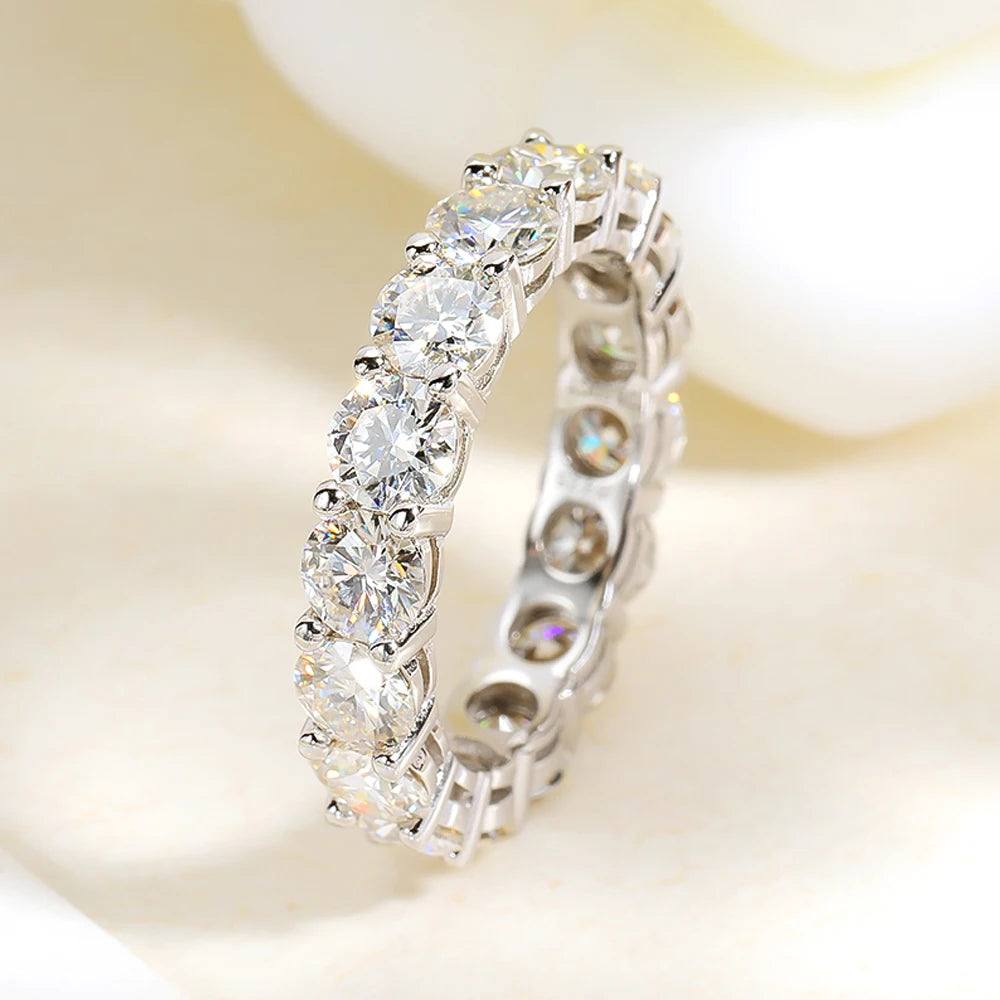 3mm 5mm D Color All Moissanite Row Rings For Women Wedding Bridal 100% S925 Sterling Silver Plated 18K Eternity Rings