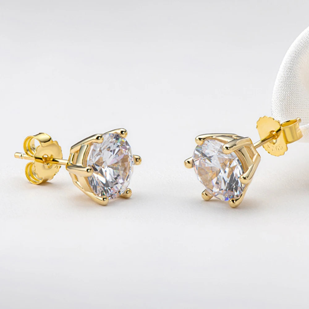 Luxury 3CT Moissanite Stud Earrings for Women Men 18K Yellow Gold Plated Orginal 925 Silver 9mm Diamond Earring Wedding Jewelry