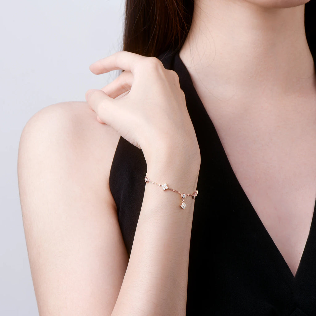 Moissanite Bracelets for Women GRA Certified s925 Sterling Sliver Dainty Clover Bracelets Adjustable Chain 3mm D Color