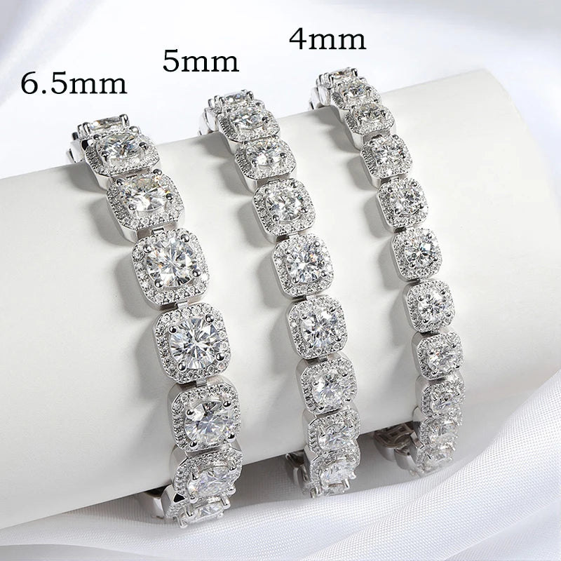 Full Diamond 100% Real Moissanite Bracelets 4/5/6.5mm for Men Women Classic Luxury Bangles Pure 925 Sterling Silver Chain