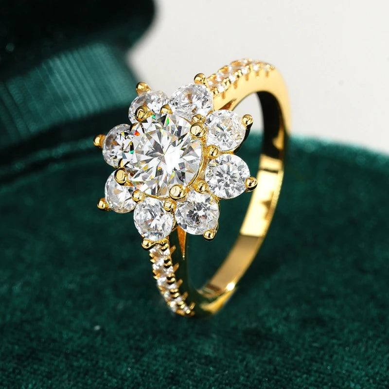 Women Engagement 18K Gold Wedding Band 1CT Moissanite Diamond Girl Friend Valentine's Day Wife Birthday Gift Sunflower Rings ins