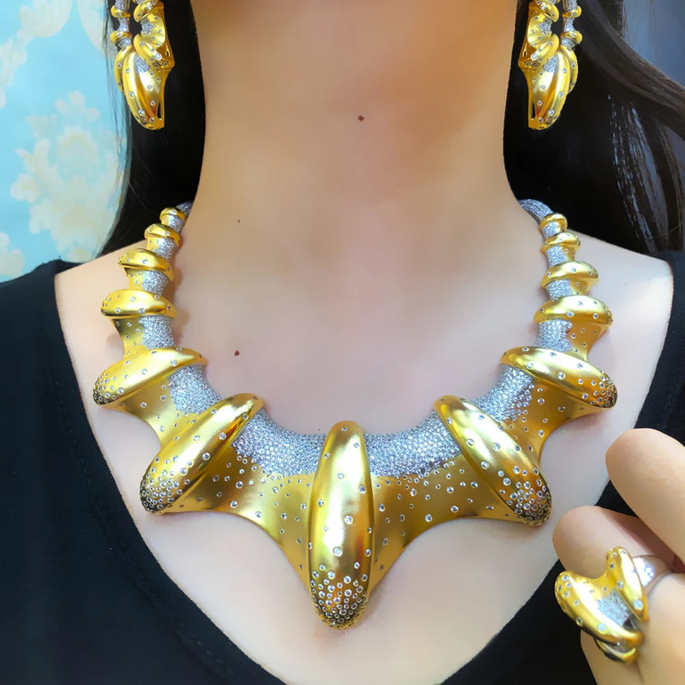 DUBAI 4pcs Bridal Necklace Earring Bangle Bridal Jewelry Sets