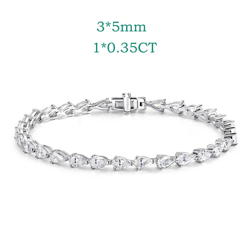 Pear Cut Moissanite Tennis Bracelet 0.35/0.5CT GRA Certified for Women Luxury Quality Jewelry Sterling Silver 925 Chain