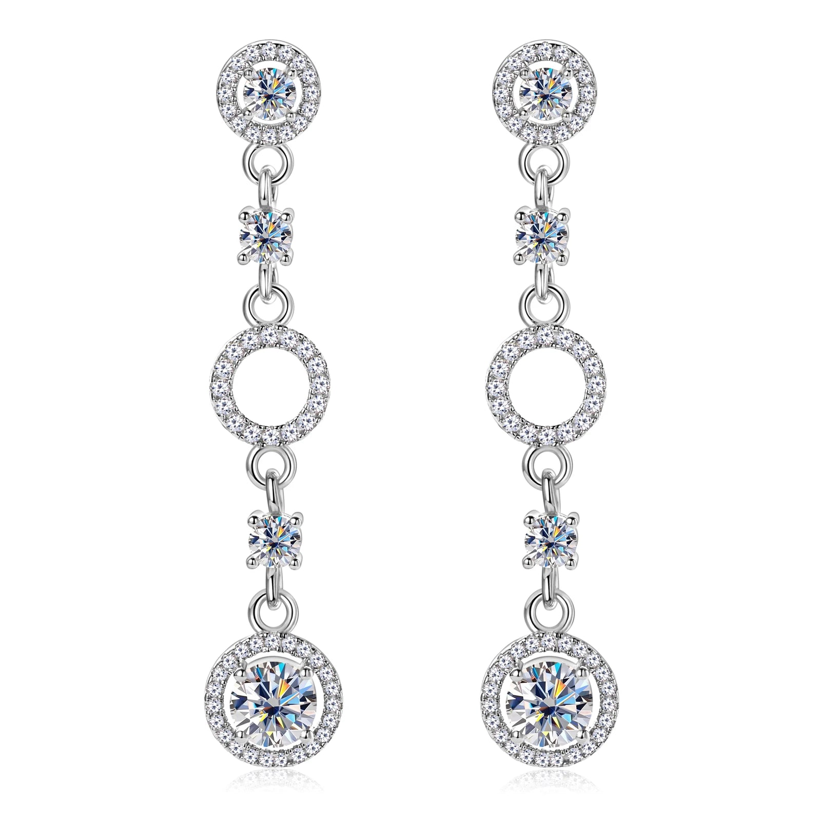 Full Moissanite Dangle Earrings Gold-Plated 925 Sterling Silver Long Tassel Design Drop Earrings for Women Wedding Party Jewelry