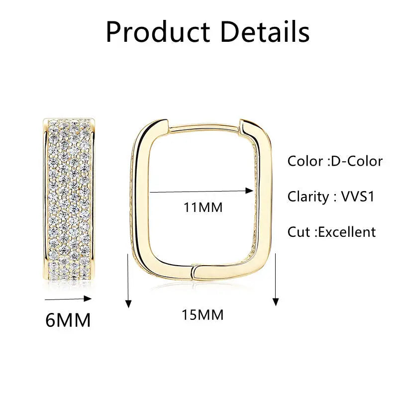925 Sterling Silver U-shaped Square Earring Moissanite Hoop Earrings