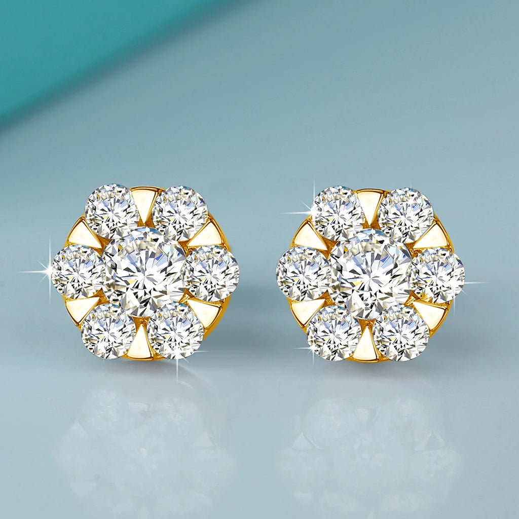 Yellow Gold Flower Moissanite Earrings Trending Jewelry