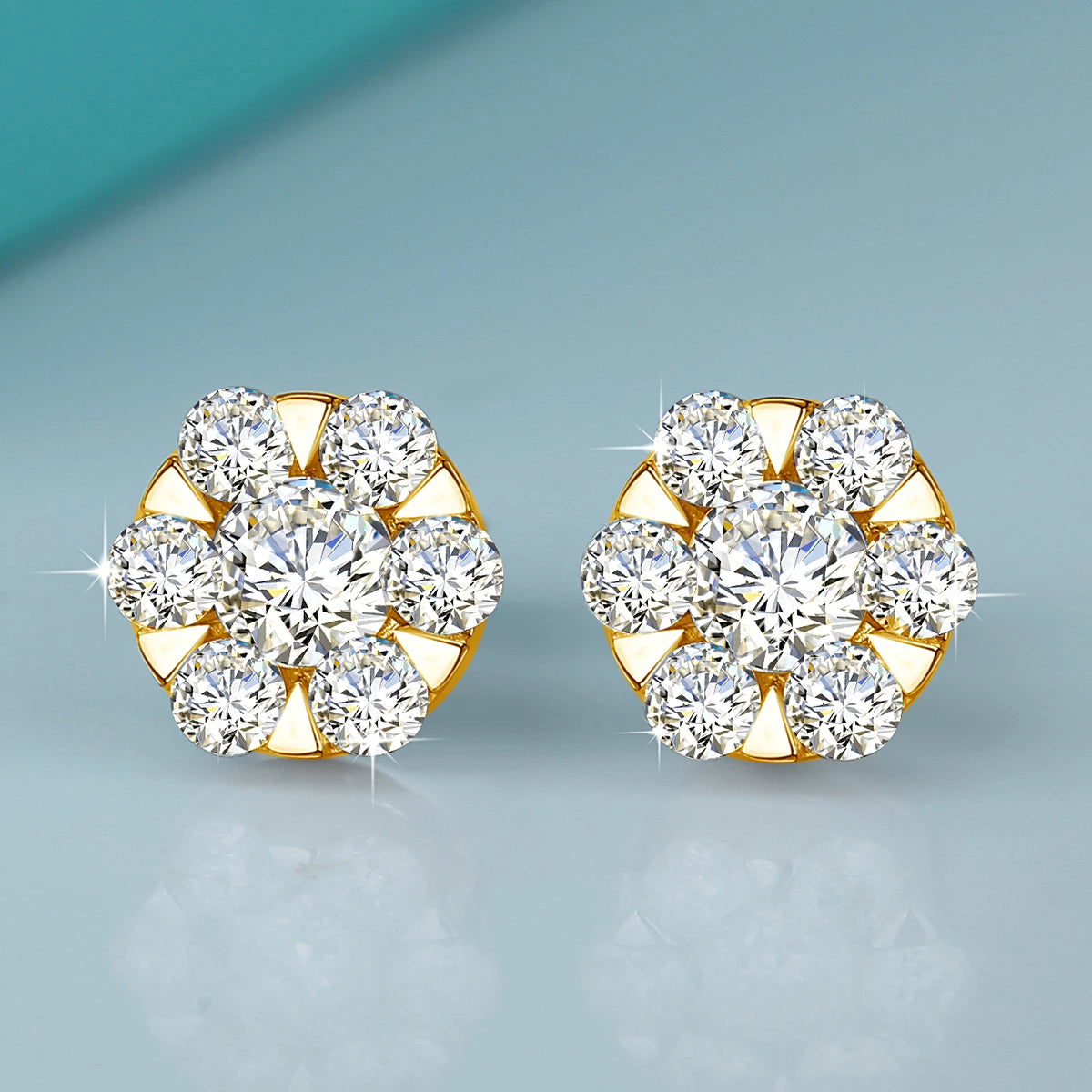 Yellow Gold Flower Moissanite Earrings Trending Jewelry