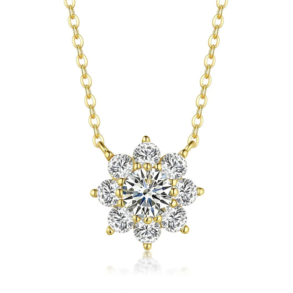 Luxury Pendant 1ct Diamond Moissanite Necklace Women's 14K Gold Sunflower Classic Six-Claw Snowflakes Wedding Fine Jewelry