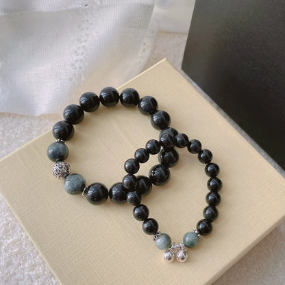 Handmade Gift 925 Silver Obsidian Bracelets