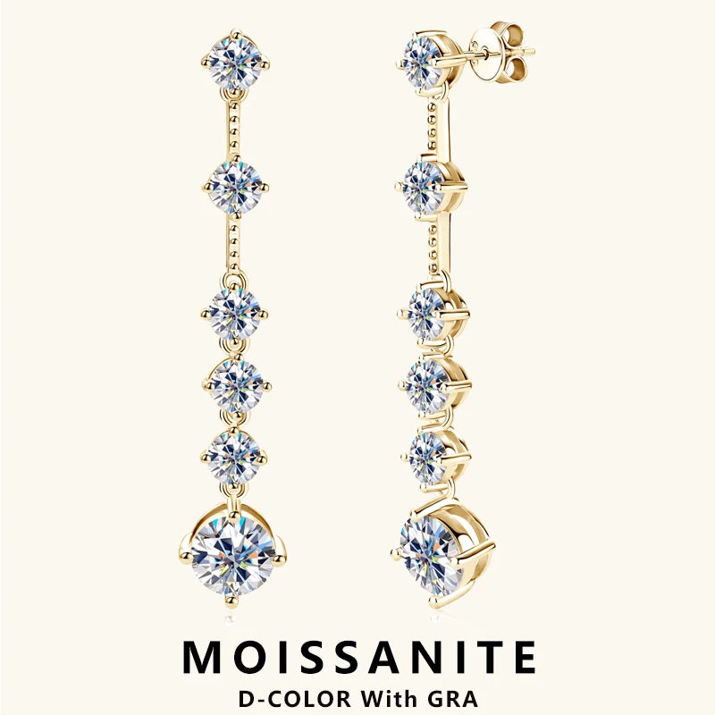 925 Sterling Silver Long Tassel Earrings Sparkling Moissanite Drop Earring