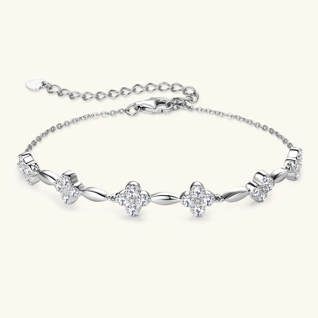 925 Sterling Silver Flower Clover Moissanite Bracelet for Women 18k Gold Plated Fine Jewelry Gift GRA Certified