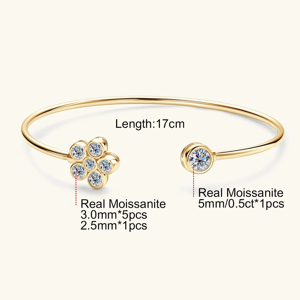 Moissanite Bangle for Women 5mm 0.5CT Lab Created Diamond Bracelet 100% Real 925 Sterling Silver Opening Cuff Bangle