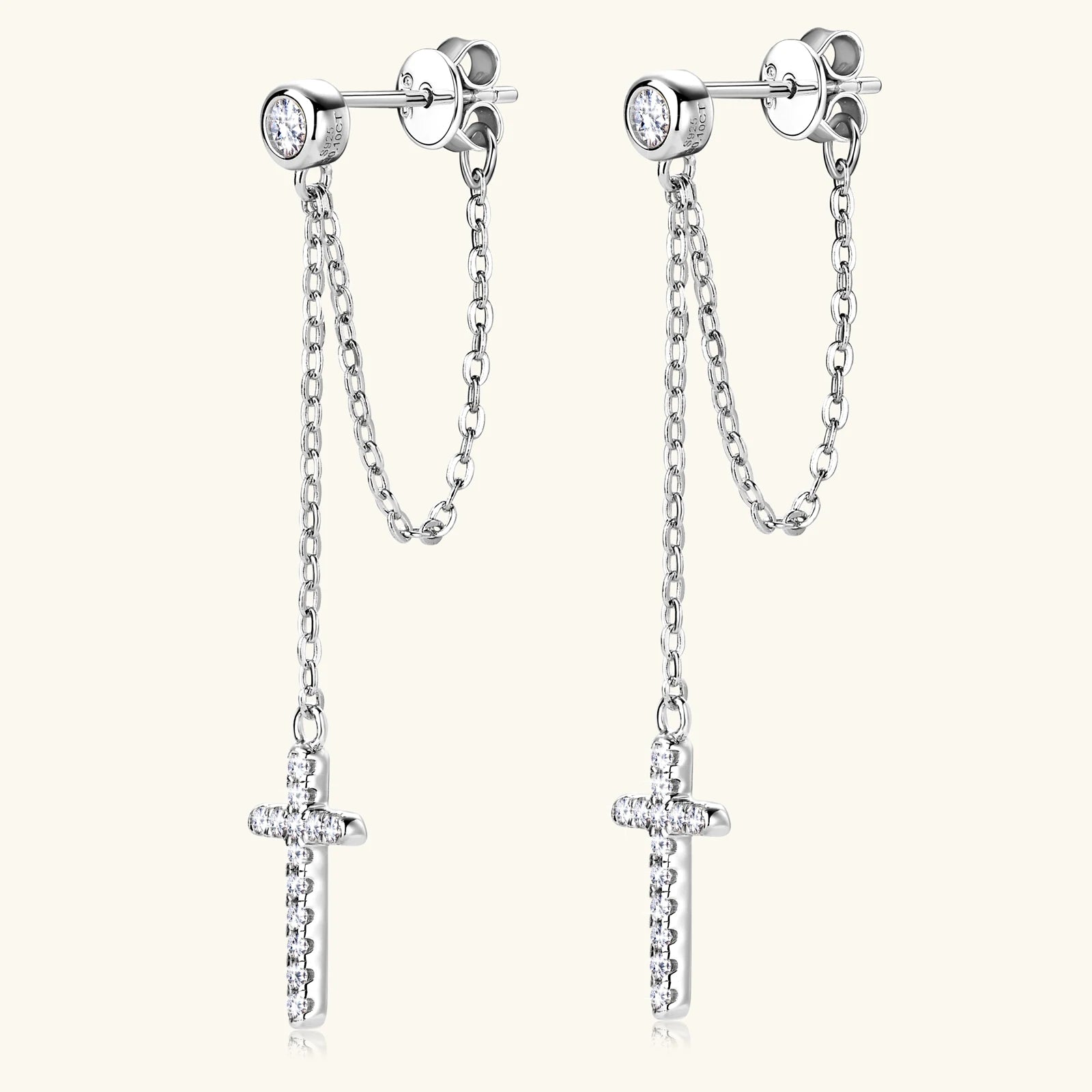 Long Tassel Cross Earrings 3mm Moissanite Diamond Stud Earring For Women 100% S925 Silver Plated 18K Gold Jewelry Gift