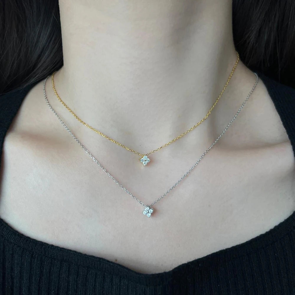 Four Leaf Clover All Moissanite Necklace S925 Sterling Silver 18K Gold Plated 3mm Clover Diamond Pendant Chocker for Women Gift