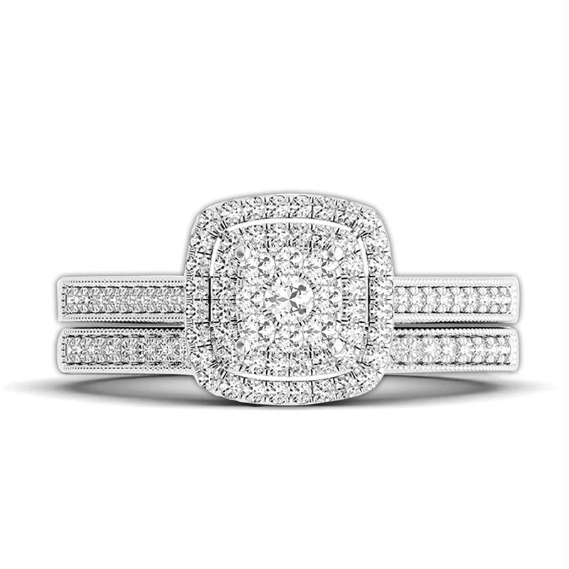 Moissanite Ring Set 925 Silver Wedding Jewelry Luxury Engagement 2pcs