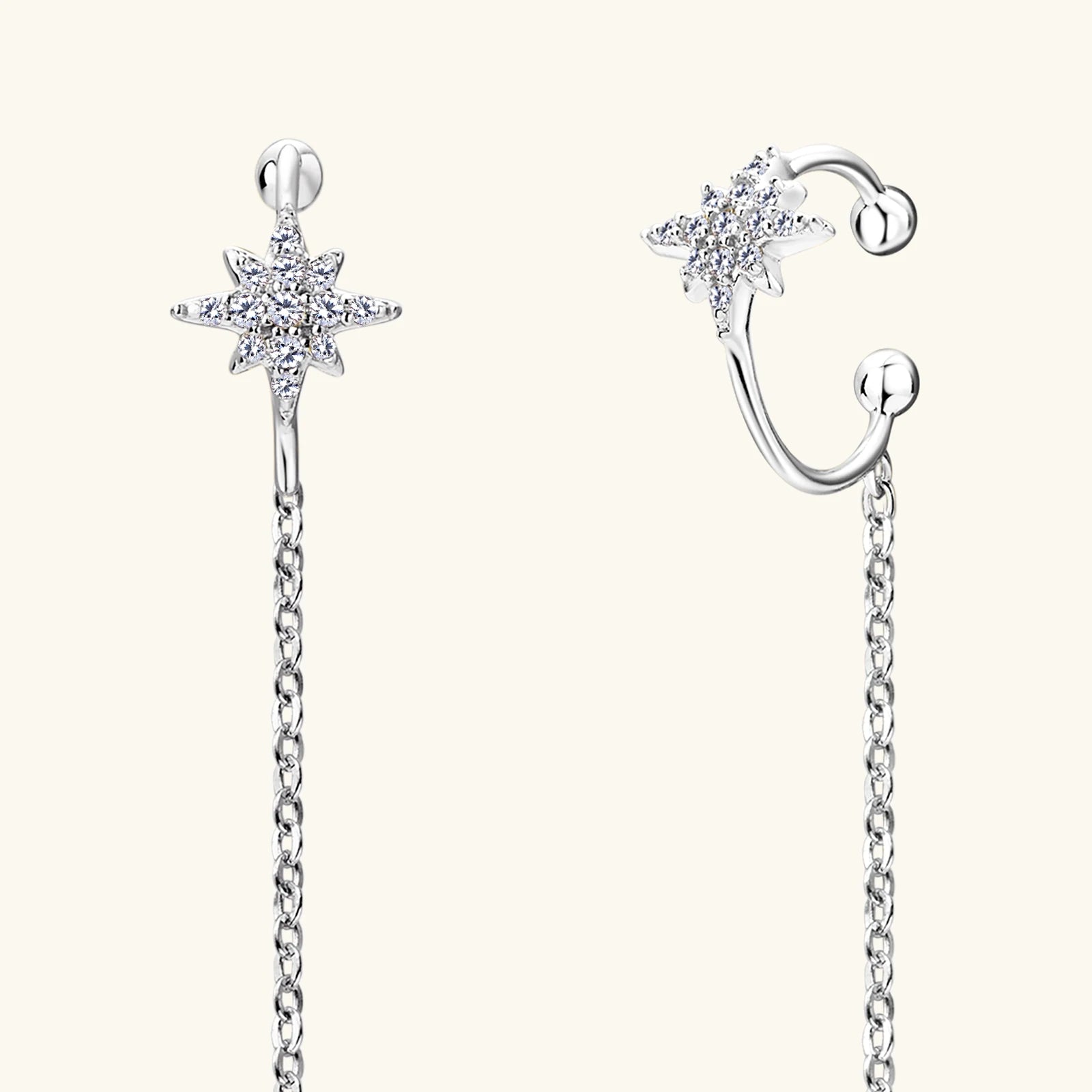 925 Sterling Silver Ear Cuff Earrings Chain for Women Full Moissanite Drop Dangle Ear Stud Star Crawler Wrap Earrings Jewelry