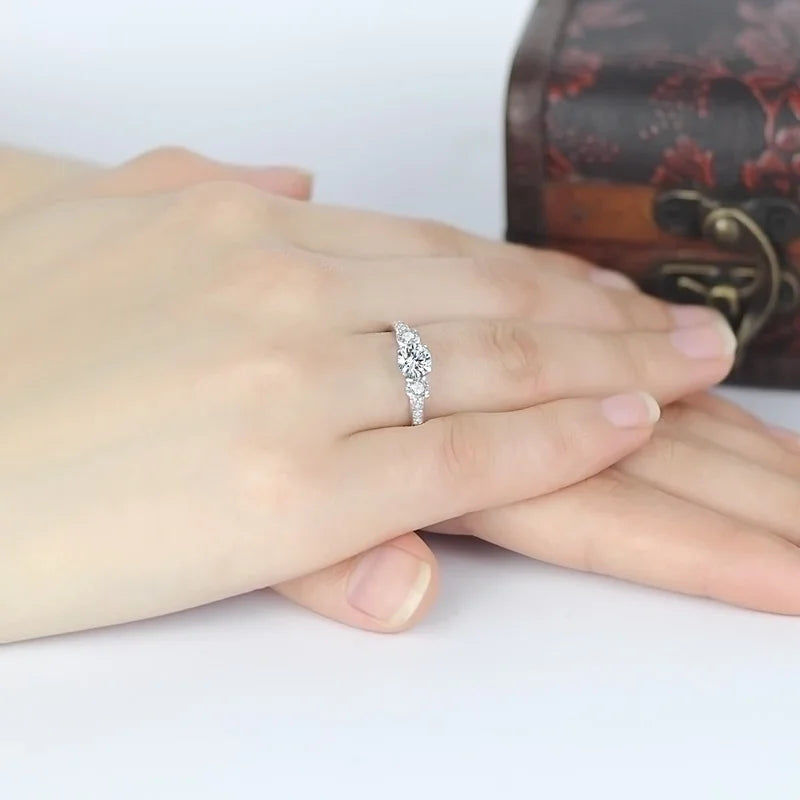 925 Sterling Silver 3 Stone Round Cut Ring Synthetic Sona Gift Jewelry For Women Eternity Rings