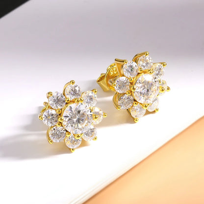 Full Moissanite Earrings Flower Stud