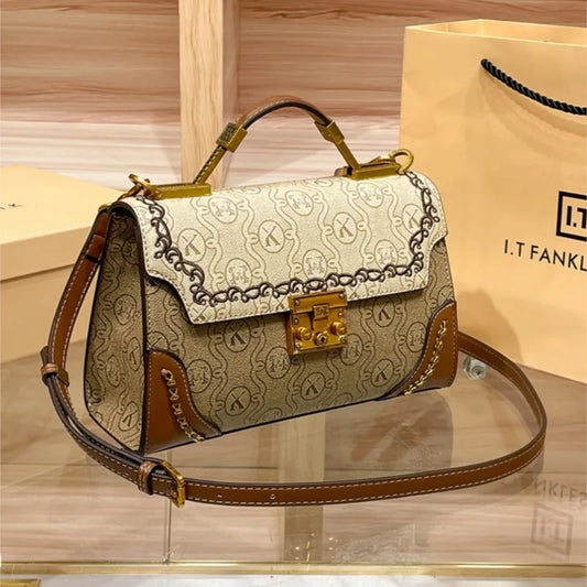 High-end leather shoulder bag designer retro crossbody bag