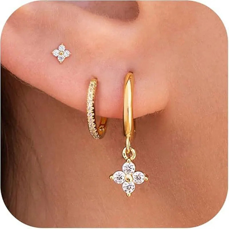 3mm Moissanite Clover Hoop Earrings | 0.8ct D VVS1 Silver