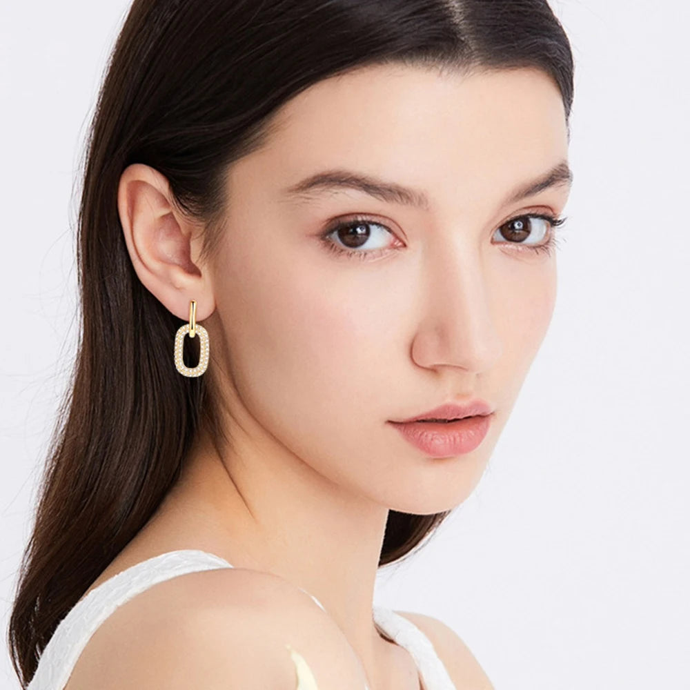 14K Gold Plated Moissanite Drop Earrings 925 Sterling Silver Paperclip Dangle Hoops Earrings for Women Trendy Jewelry