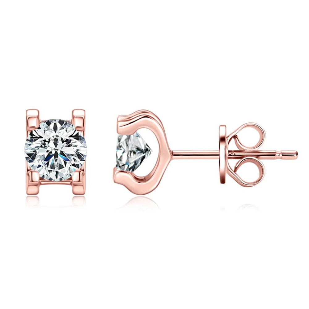 Rose Gold 5mm Moissanite Stud Earrings 100% 925 Silver Classic Bull Head Diamond Earring for Women Men Plated 18k Gold Jewelry