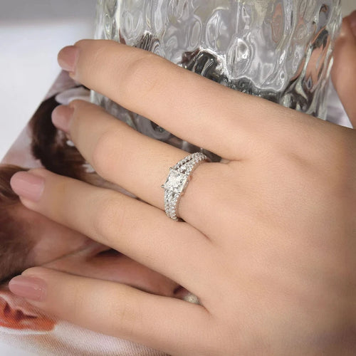 1 Ct Princess Cut All Moissanite Engagement Ring Set For Women 925 Sterling Silver Pave Wedding Bands