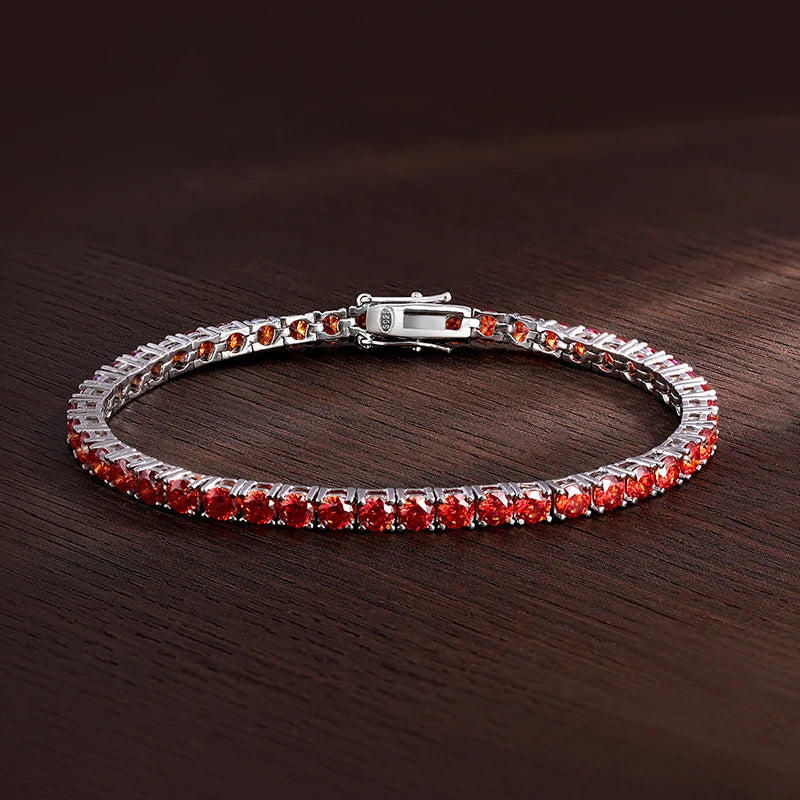 All Red Moissanite Tennis Bracelets for Women Man s925 Sliver Plated 18k White Gold