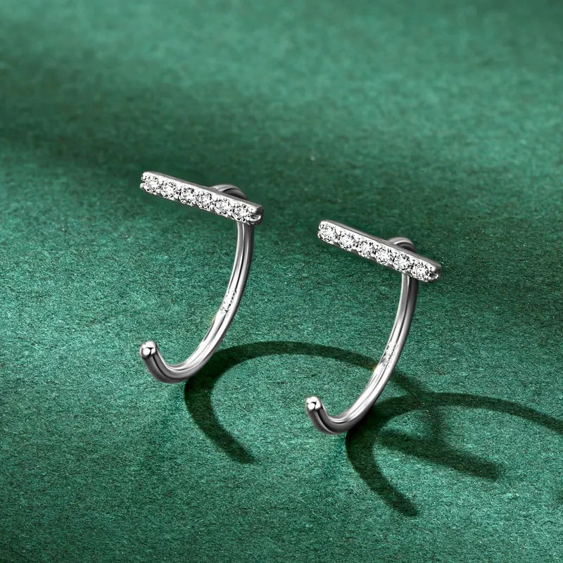 Trendy Moissanite Half Hoop Earrings 925 Sterling Silver