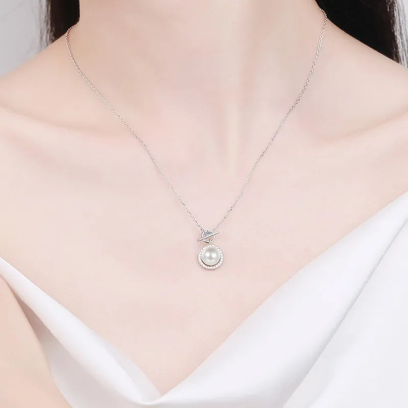 Valentine's Day PT950 Platinum Women Wedding 0.14CT Moissanite Diamond 8mm Pearl Natural Freshwater Pendant Girl Birthday Gift