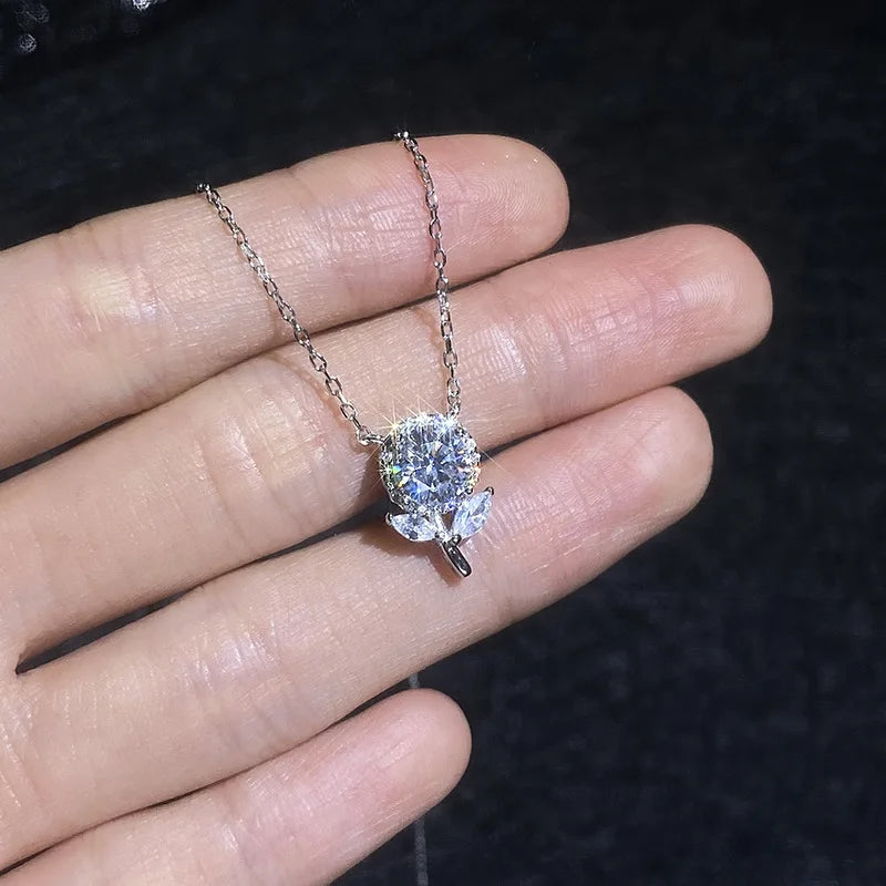 PT950 Sakura Cherry Necklace Japanese-inspired Moissanite Pendant Hypoallergenic Platinum Jewelry