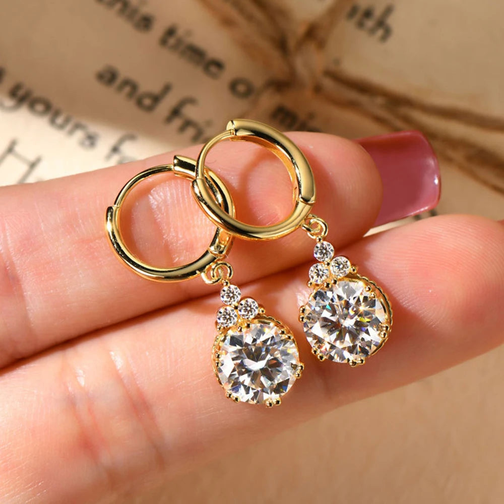 Moissanite Drop Earrings For Women Sparkling Lab Diamond 1CT 2CT 18K Gold Plated 925 Sterling Silver Dangle Earring