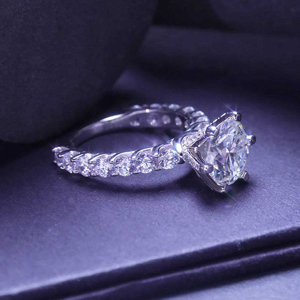 Moissanite Rings for Women 100% S925 Sterling Silver Plated 18K 3ct Classic Six Claw D Color