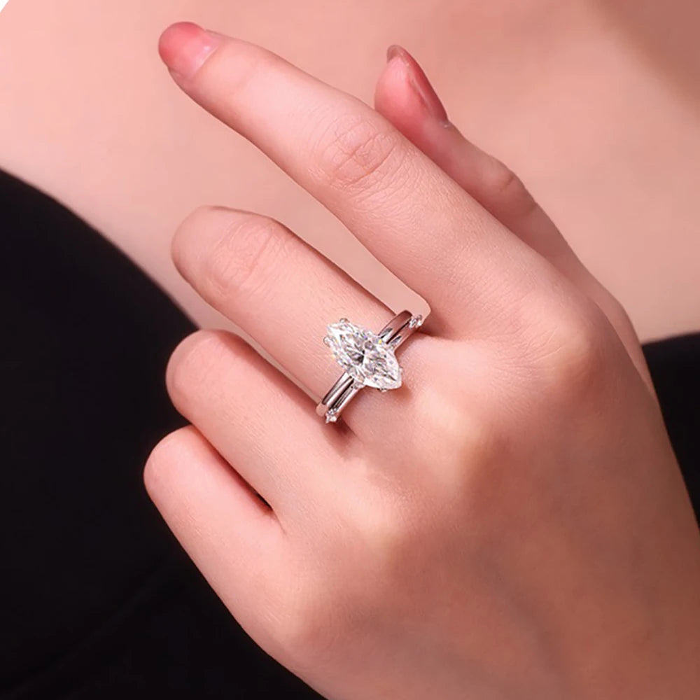 3ct Emerald Moissanite Rings Set Fine Jewelry 100% S925 Sterling Silver Rings Plated 18K Band for Women Wedding Bridal