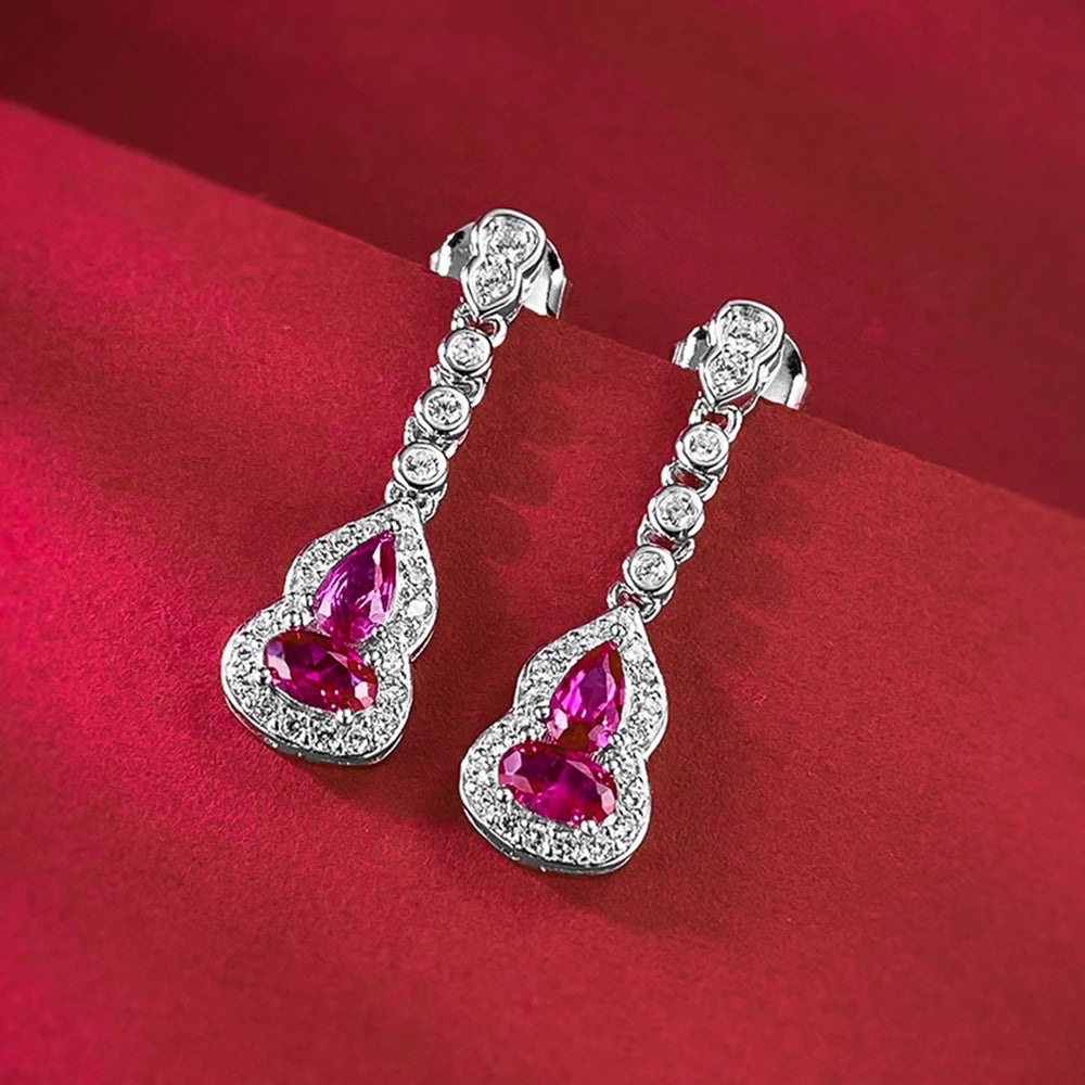 Ruby Sapphire Drop Earrings Moissanite