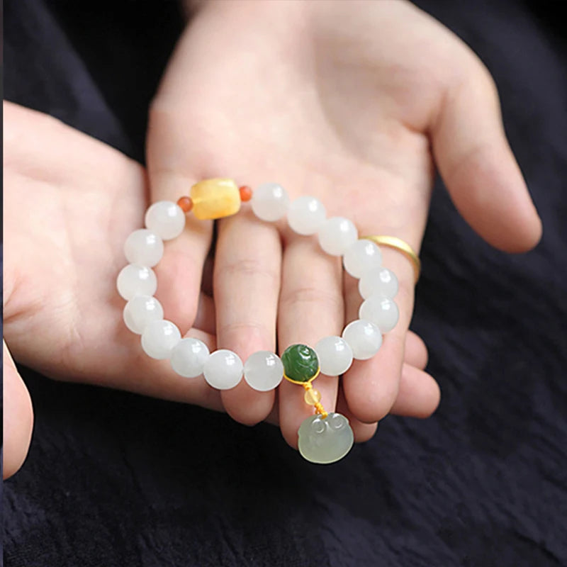 Hand String For Women Elegant Hetian White Jade Buddha Beads