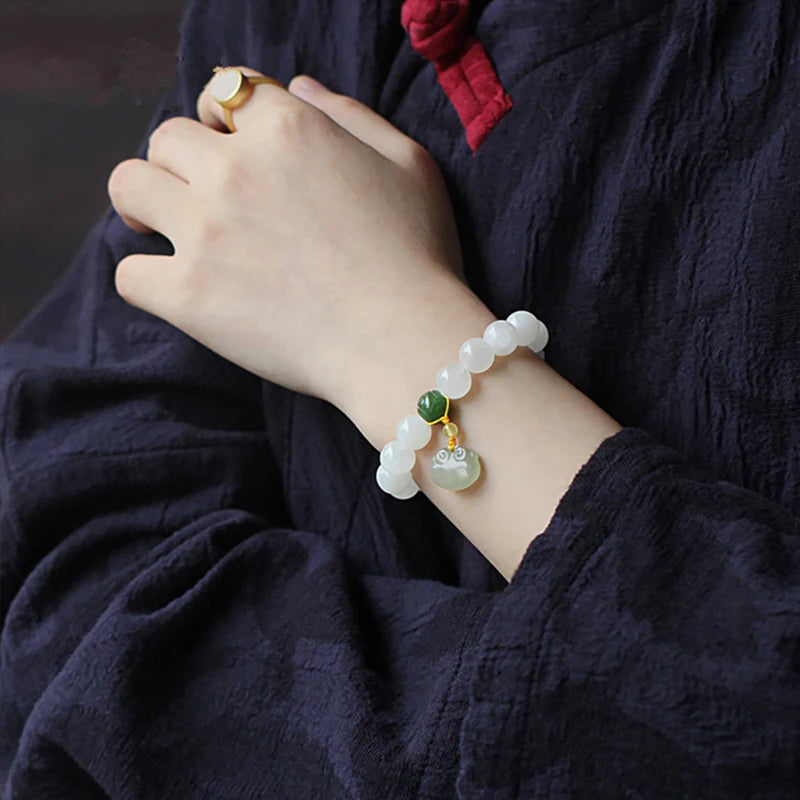 Hand String For Women Elegant Hetian White Jade Buddha Beads