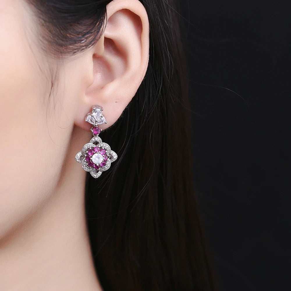 Lab Sapphire Ruby High Carbon Diamond Gemstone Drop Earrings 925 Sterling Silver 5MM Round Cut