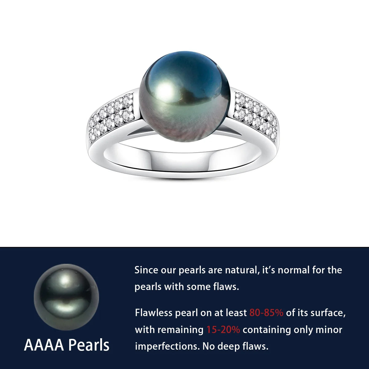 9-10mm Natural Tahitian Black Pearl Engagement Ring