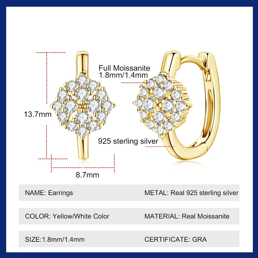 Hoop Earrings for Women 18K Real Gold Plated 925 Sterling Silver Hypoallergenic Earring Certified All Moissanite